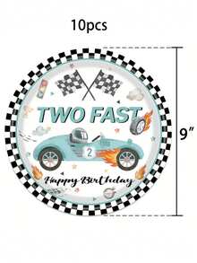 10件/20件/40件/80件 藍色「Two-Speed Forward」生日派對用品，2歲生日派對裝飾，「Two-Speed Forward」賽車紙盤餐巾紙餐具套裝，賽車運動主題生日裝飾，派對伴手禮 - 彩色 - 查看 8