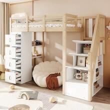 Loft Bed 90 X 200 Cm With Storage Drawers, Multi-Tiered Shelf, Ladder. With Storage Drawers. - Wood - View 4
