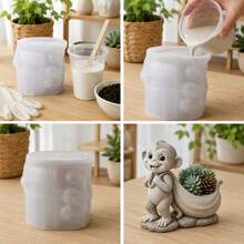 Funny Monkey Resin Casting Mold - Reusable 3D Silicone Mold For Cement Plaster Flower Pot - DIY Desk Organizer Pen Holder Gift - A - View 4