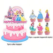 Hasbro Princess Cake Decoration Set, 25 Cartoon Cake Toppers, Girls' Princess-Themed Birthday Party Decorations - Multicolor - View 4