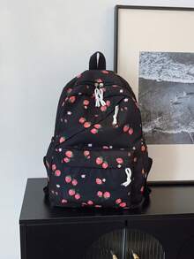 3件組可愛卡通草莓圖案背包套裝，大容量尼龍學生書包，附便當袋與筆袋，多口袋休閒輕量書包，適合學生/畢業生/年輕人，適用於開學季/日常/購物/短途旅行與戶外休閒活動 - 2264 - 查看 18
