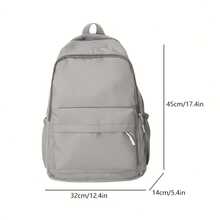 Large Capacity Solid Color Men's Backpack, Fashionable Minimalist Travel Bag, Suitable For Daily Casual Use, Japanese School Style Commuter Backpack - White - View 3