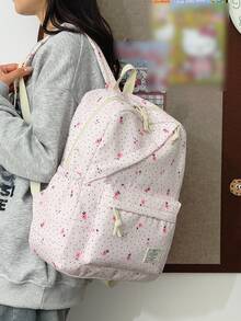 3件組時尚學院風波點/花卉圖案背包套裝，包含背包、便當袋與筆袋，附筆電隔層、可調節肩帶、多口袋大容量，多功能書包套裝，適合女生/青少年/大學生/畢業生日常使用/度假/旅行/開學 - 粉色 - 查看 8