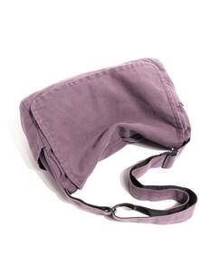 Minimalist Solid Color Versatile Thick Canvas Fabric Crossbody Bag Shoulder Bag Zipper Closure Adjustable Strap - Purple - View 9