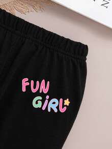 Young Girl Cartoon Print Crew Neck Sweatshirt And Leggings Casual Set - Pink - View 6