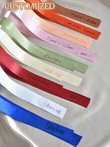 1pc Personalized Wedding Champagne Glass Decor, Vinyl Letter Ribbon, Customized Champagne Glass Ribbon, Ribbon Name Tag, Beverage Name Tag, Wedding Place Card, Customized Wedding Champagne Glass Bow - Multicolor - View 7