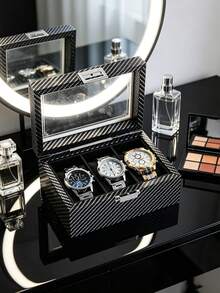 2/3/6/10/12 Slots Carbon Fiber Texture Multi-Grid Watch Storage Box, Transparent Visible Dust-Proof Watch Display Box, Large Capacity Watch Storage Box For Home Vanity, Travel And Watch Collection - Multicolor - View 13