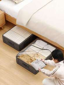 1pc Large Capacity Foldable Storage Bag, Bedroom Use, 4 Sizes, Transparent Window Organizer Bag With Sturdy Handle, Suitable For Clothes, Bedding, Blankets, Sweaters And Pillows, Space-Saving,Back To School - Grey - View 10