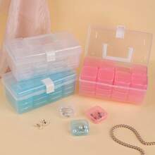 32-Compartment Clear Plastic Storage Box, Large Capacity Jewelry Organizer, Bead Sorting Container, Multi-Functional Portable Plastic Carrying Case, Suitable For Crafts And Sewing Supplies - Blue - View 2