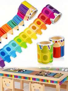 2 Rolls Colorful Crayon & Pencil Die-Cut Border Trim, Waterproof Bulletin Board Edge Stickers, Classroom Border Decals, Pencil-Shaped Border, Suitable For Classroom Decor, Blackboard Decoration, Back To School Decor, Whiteboard Decoration And School Return Decoration, Teacher Supplies - Pencil Stickers - View 1