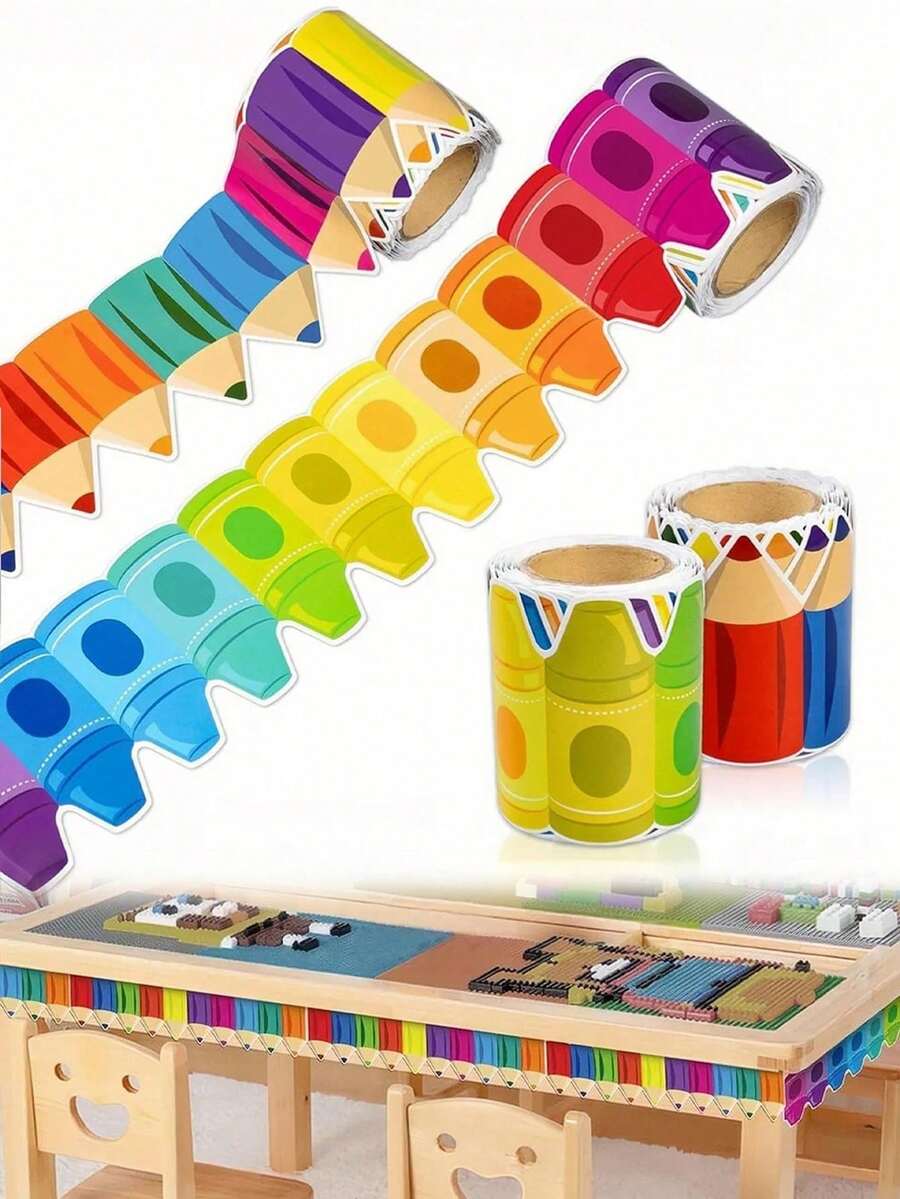 2 Rolls Colorful Crayon & Pencil Die-Cut Border Trim, Waterproof Bulletin Board Edge Stickers, Classroom Border Decals, Pencil-Shaped Border, Suitable For Classroom Decor, Blackboard Decoration, Back To School Decor, Whiteboard Decoration And School Return Decoration, Teacher Supplies - Pencil Stickers - View 1