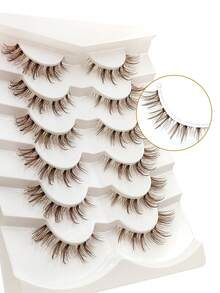 Sibeuna 6 Pairs Wet Glossy Brown Voluminous Dramatic False Eyelashes, Full Messy Charming Style, Transparent Band Reusable, Curly Thin Lash Extensions Makeup Tool - Comic wet eyelashes - View 6