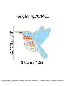 Broche Vintage Boho de Colibrí Esmaltado con Corazón Floral y Borde Dorado, Alfiler de Metal para Decoración de Bolso, Accesorio - Celeste - Ver 2
