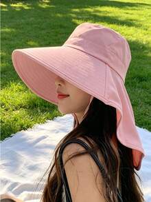 1pc Women's Spring/Summer Sun Protection Hat, Fashion Neck Guard Shawl Bucket Hat With Wide Brim, Ponytail Hole, Breathable Outdoor Sun Hat - Multicolor - View 10