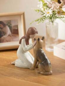 1pc German Shepherd Girl Memorial Sculpture, Pet Loss Memorial Gift, Resin Dog Lover Statue, Pet Owner Keepsake, Home Decor, Emotional Pet Memorial - A - View 2