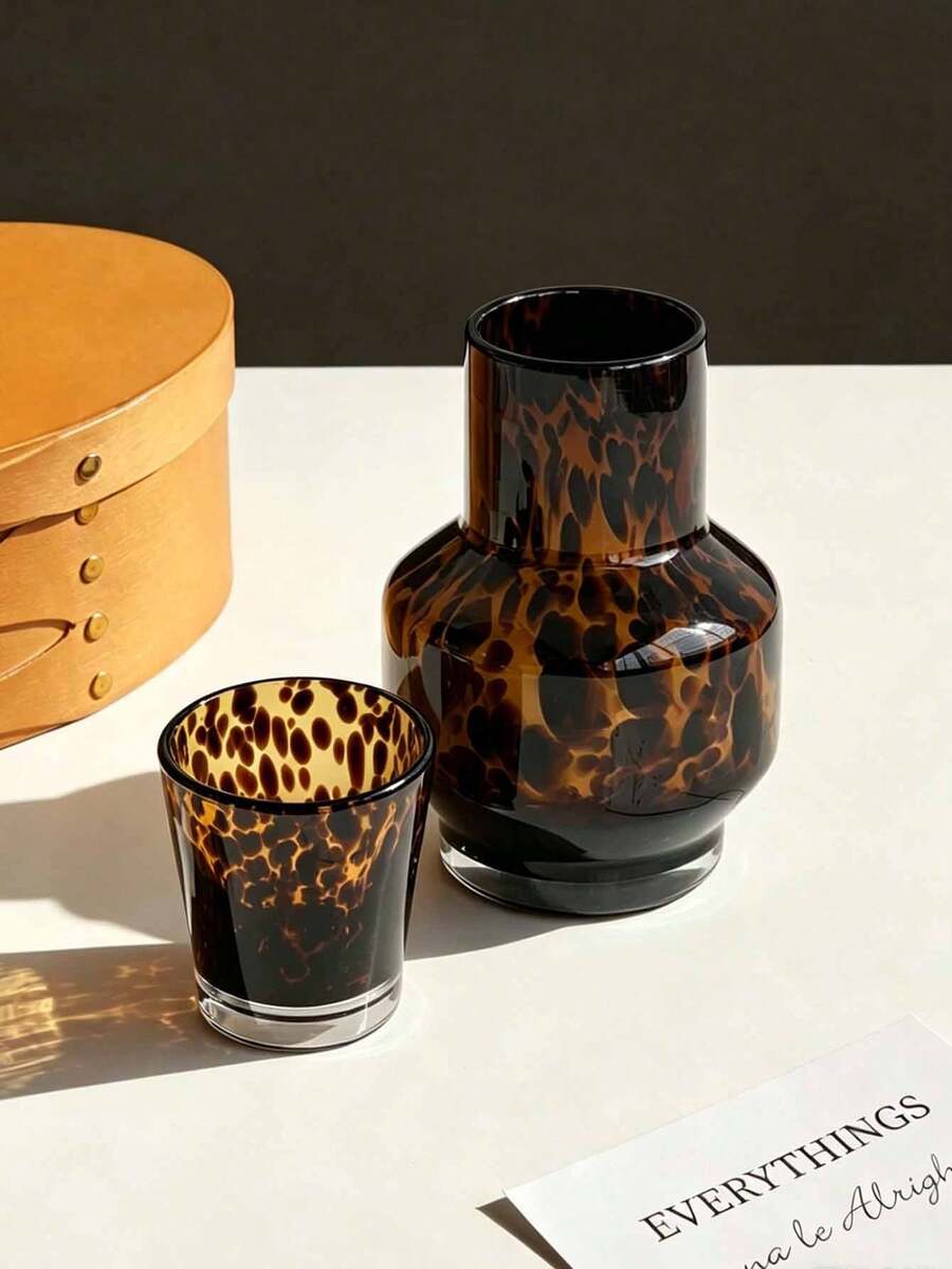 1pc 220ml Brown Tortoiseshell Glass Cup, Retro Leopard Print Glass Cup, Vintage High-End Tea Cup/Water Cup For Living Room, Kitchen, Home Use, Suitable For Cafe Latte, Afternoon Tea, Gift