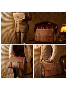 15.6 Inch Laptop Bag Men's Messenger Bag Waterproof Briefcase Computer Shoulder Bag Vintage Large Capacity Office Business Student Commuter Bag Brown - Multicolor - View 2