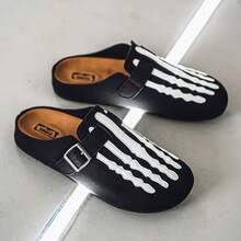 Sandalias casuales de caña baja para hombre, zapatos de playa cerrados de punta tipo slip-on, pantuflas planas negras tipo slide, zapatos de playa estilo coreano retro versátil, para uso en exteriores e interiores, sandalias de suela blanda, sandalias de punta abierta, pantuflas de suela gruesa duraderas y cómodas, tallas grandes - Multicolor - Ver 1