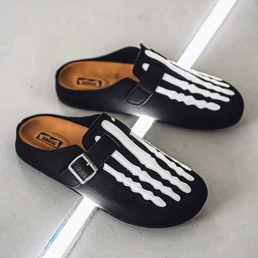 Sandalias casuales de caña baja para hombre, zapatos de playa cerrados de punta tipo slip-on, pantuflas planas negras tipo slide, zapatos de playa estilo coreano retro versátil, para uso en exteriores e interiores, sandalias de suela blanda, sandalias de punta abierta, pantuflas de suela gruesa duraderas y cómodas, tallas grandes - Multicolor - Ver 1
