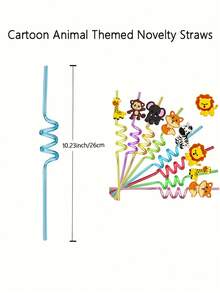 6pcs/Set Creative Multi-Color Transparent Animal Themed Straws, Reusable Jungle Animal Plastic Straws | Suitable For Lion, Fox, Zebra, Giraffe Wildlife Zoo Birthday Party Supplies, Forest Party Gift Decoration - View 7