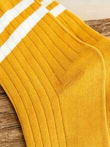 10 Pairs Women's Mid-Calf Socks, Breathable & Moisture-Wicking, Double Stripe Design, Suitable For Autumn/Winter - Multicolor - View 4