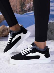 Women's Fashion Low-Top Sneakers With Colorblock Design, Breathable, Flat Thick Sole, Suitable For Multiple Occasions - Black - View 4