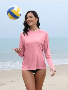 Women's UPF 50+ Sunscreen Hoodie SPF Shirt Long-Sleeve T-Shirt Hiking Fishing Outdoor Fitness Running Shirt Lightweight Hoodie - Baby Pink - View 5