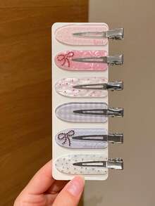 6件組女款優雅糖果漸層油滴蝴蝶結水鑽無縫髮夾，側瀏海鱷魚夾，豐盈頂部髮夾，日常妝容定位髮夾，適合約會、海邊度假、搭配洋裝、日常出遊、髮型造型配件、日常聚會、情人節禮物，青春感，滿足日常搭配需求，海邊度假易打造，實用好物 - 多色 - 查看 7