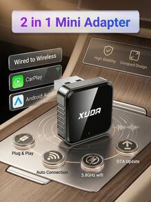 XUDA 新款 Mini CarPlay AI Box，無線 CarPlay 與 Android 2 合 1 車載主機，有線轉無線功能，支援 2.4-5.0 GHz WiFi 5，時尚便攜式車用 CarPlay 接收器，適用於 99% 配備有線 CarPlay 與 Android 功能的汽車 - A - 查看 1