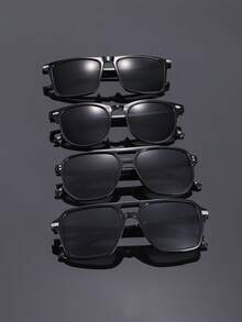 4 Pairs Casual Square Solid Color Plastic Full Frame Men's Glasses Set, Design, Minimalist Style, Suitable For Daily Life, Fishing, Street Photography, Golf, Dating Outfits And Other Occasions, Fashion Accessory, Fits All Face Shapes - Multicolor - View 3