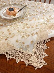 ABEST6522 Home&Living store 1件雙層100%聚酯纖維蕾絲飾邊3D刺繡金線刺繡廚房餐桌布書房書桌桌布家居裝飾節日裝飾室內外派對婚禮裝飾系列 - 彩色 - 查看 2