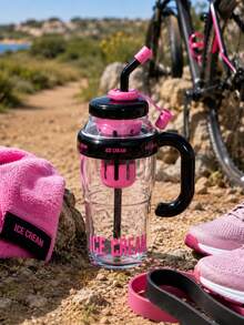 1pc Large Capacity Straw Ice Cup (Lucky Cat Design), 1200ml Sports Water Bottle, Summer Plastic Cup, Bubble Tea Cup, Large Capacity Cute Big Belly Straw Ice Cup, Outdoor Travel Water Bottle - Multicolor - View 3