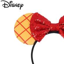 Disney Woody & Minnie Mouse Ear Headband, Red Sequin Bow With Denim Elements, Versatile Hair Accessory For Theme Park Travel And Photos - View 3