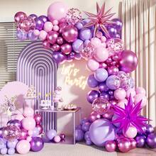 Conjunto de Arco de Guirlanda de Balões Rosa & Roxo, Inclui Balões de Folha Metálica com Lantejoulas em Forma de Coração e Balões de Látex, Adequado para Aniversário de Mulher, Chá de Noiva, Chá de Bebé, Decoração de Festa de Casamento - Conjunto rosa-arroxeado - Ver 10