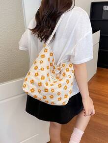 Slouchy Fairy Floral Canvas Tote Bag For Women 2026 New Fashion Lace Large Capacity Shopping Bag - Multicolor - View 5
