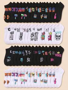 20 Pairs Children's Boat Socks, Children's Graffiti Boat Socks, Street Boat Socks, Suitable For Teenagers, Children's Short Socks, Suitable For 1-16 Years Old Children - Multicolor - View 3