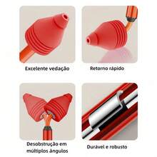 Desentupidor pneumático vermelho para ralos – Bomba de ar de alta pressão integrada, ideal para desentupir vasos sanitários e pias. Cabo ergonômico, perfeito para camping e limpeza de ralos domésticos. Design simples e intuitivo, ferramenta durável para desentupir ralos. - Vermelho - Visão 5