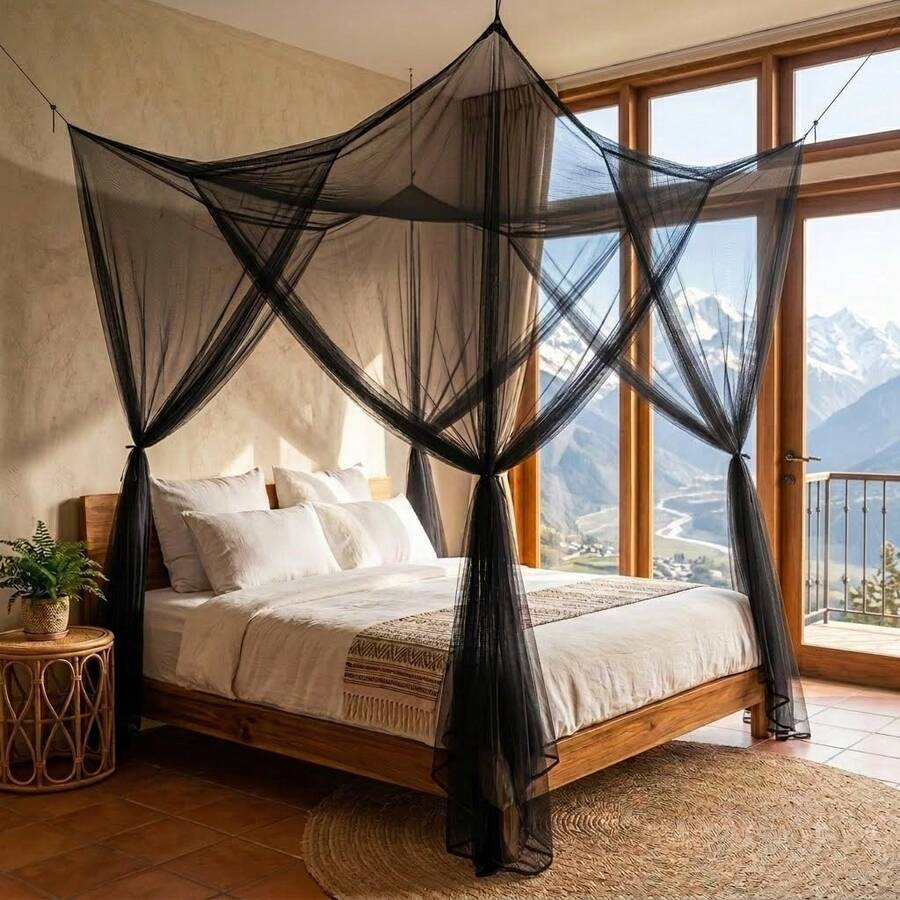 1 buah Kelambu, Kanopi Tempat Tidur 4 Sudut, Cocok untuk Tempat Tidur Ukuran Queen/King, Kain Poliester, Tersedia 5 Warna - Kelambu empat pintu - View 1