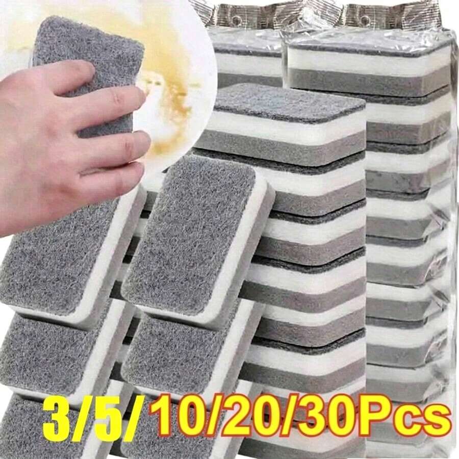 10/20/30 buah Spons Pembersih Tiga Lapis Ajaib, Dapat Digunakan Kembali, Spons Cuci Piring, Sikat Lap Dapur Rumah Tangga, Alat Pembersih
