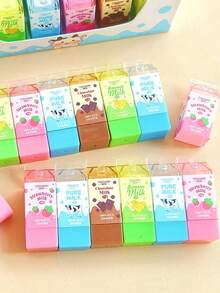 Milk Erasers, Cartoon Mini Banana Chocolate Milk Box Shaped, PVC Material, Suitable For Pencil Cleaning, Back To School Season, Student Graduation, Office Supplies - Style 1 - View 9