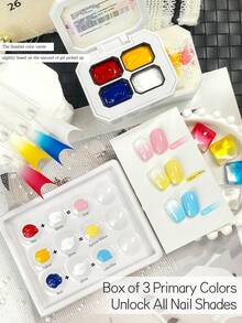 Kuteks Semi-Gel 4-Grid Warna Asli Merah Kuning Biru Gradien Lukisan Tangan Efek Tie Dye Cocok Untuk Seni Kuku Salon - MultiWarna - View 8