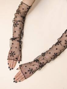 1 Pair/2 Pairs Women's Transparent Visible Long Gloves/Sleeves - Black - View 7