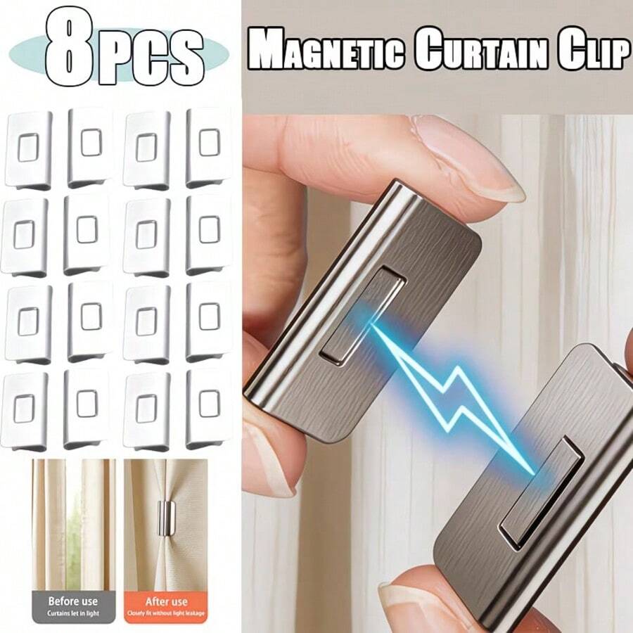 8pcs Magnetic Curtain Clips, Easy To Fix Without Nail Holes, Tightly Sealed, Curtain Shading Accessories, Curtain Straps, Curtain Clips, Suitable For Home, Dormitory Curtains, Bedrooms, Offices - Multicolor - View 1