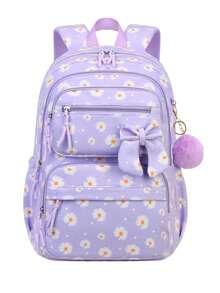 Ransel Corduroy dengan Tas Jinjing, Tas Sekolah Ringan untuk Siswa Perempuan Remaja, Tas Laptop, untuk Perjalanan dan Penggunaan Sehari-hari, Cocok untuk Siswa SMP dan SMA - Hitam dan Merah Muda - View 8