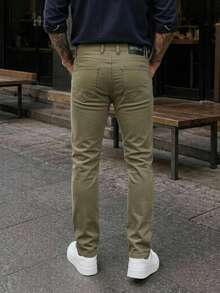 Men's Casual Washed Low-Rise Tapered Khaki Jeans - Khaki - View 5