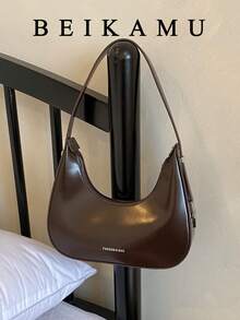 BEIKAMU Fashion Solid Color PU Women's Shoulder Bag, Zipper Closure Versatile Women's Underarm Bag Crescent Bag, Suitable For College, Commute, Shopping, Street Shopping, Daily Use - Coffee - View 1