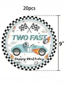 10件/20件/40件/80件 藍色「Two-Speed Forward」生日派對用品，2歲生日派對裝飾，「Two-Speed Forward」賽車紙盤餐巾紙餐具套裝，賽車運動主題生日裝飾，派對伴手禮 - 彩色 - 查看 13
