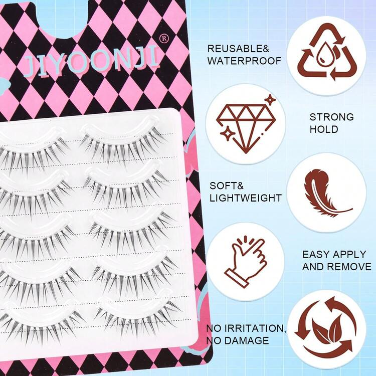 5 pares de pestañas postizas, estilo de dibujos animados, longitud de 4-15mm, banda transparente suave, pestañas juguetonas y lindas - Pestañas Spiky Manga - Añade 3