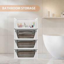 4 Pack Stackable Closet Storage Boxes, Multifunctional & Foldable Closet Organizer For Bathroom Kitchen Laundry Room Wardrobe Storage, Space-Saving Wardrobe Storage Drawer Organizer, White - View 8