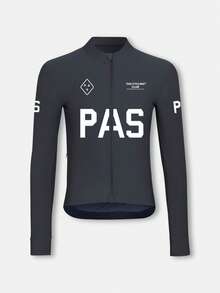 PAS CYCLING (Ajuste Slim) Maillot de ciclismo unisex, de manga larga, cuello alto, transpirable, de secado rápido, adecuado para bicicleta de montaña y bicicleta de carretera, diseño con protección UV, 3 bolsillos y 1 bolsillo con cremallera, estampado con letras PAS, excelente rendimiento y comodidad deportiva - Gris - Ver 1